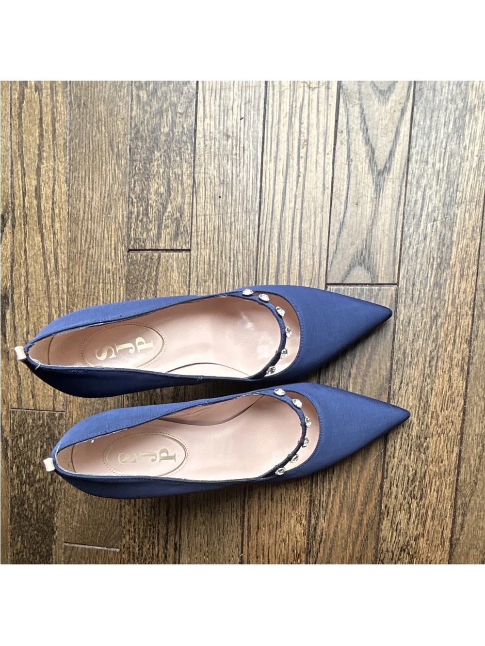 SJP by Sarah Jessica Parker Navy Pointed Toe High Heels with Embellished Strap